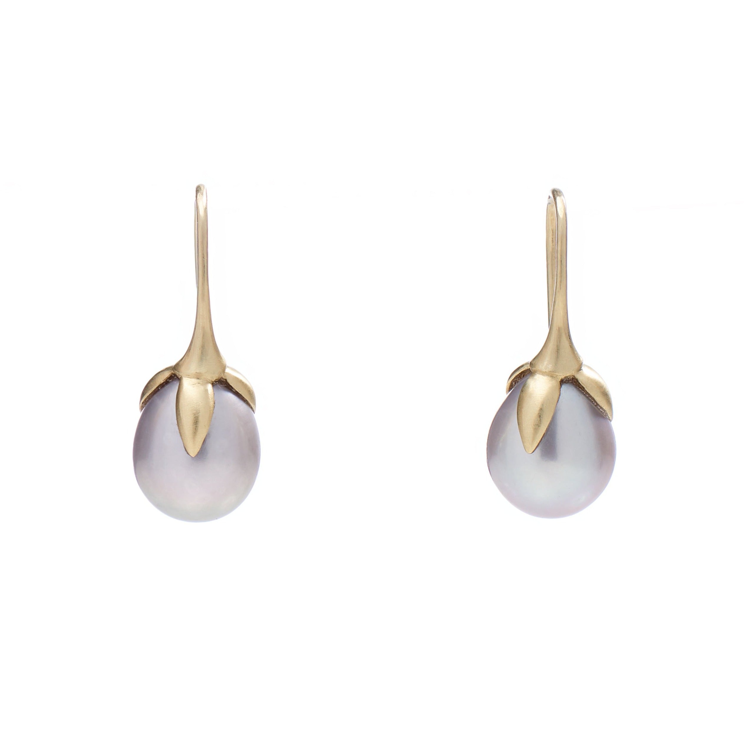 Gabriella Kiss 14k Gold Mauve Grey Eggplant Pearl Earrings