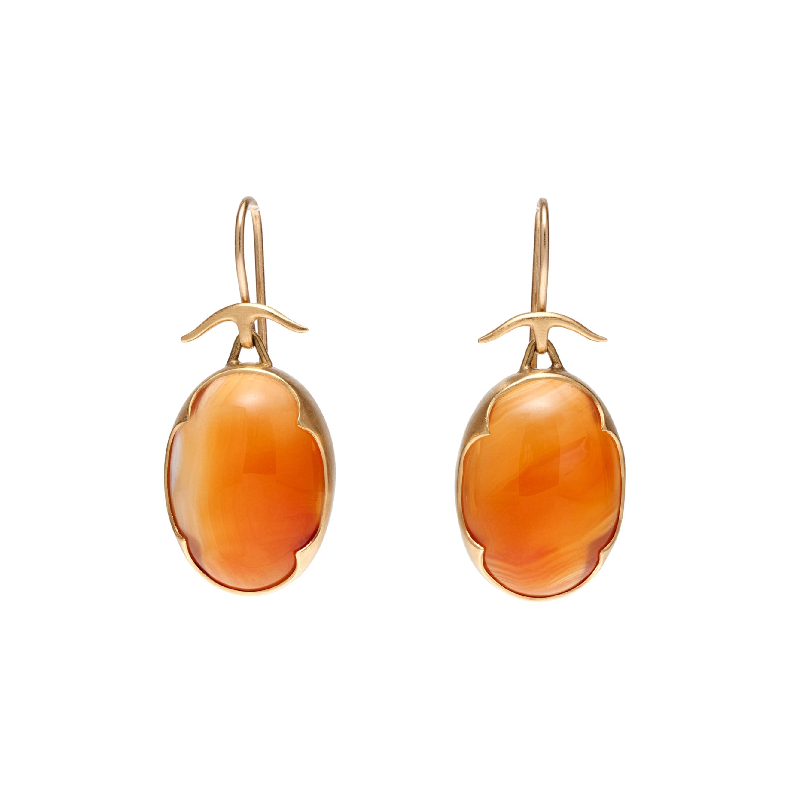 Gabriella Kiss 18k Oval Carnelian Earrings- 4 prong