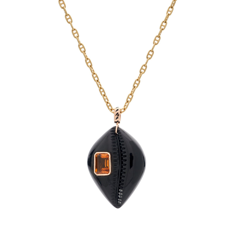 Dezso 18k Onyx Cowry Shell with Emerald Cut Citrine Pendant