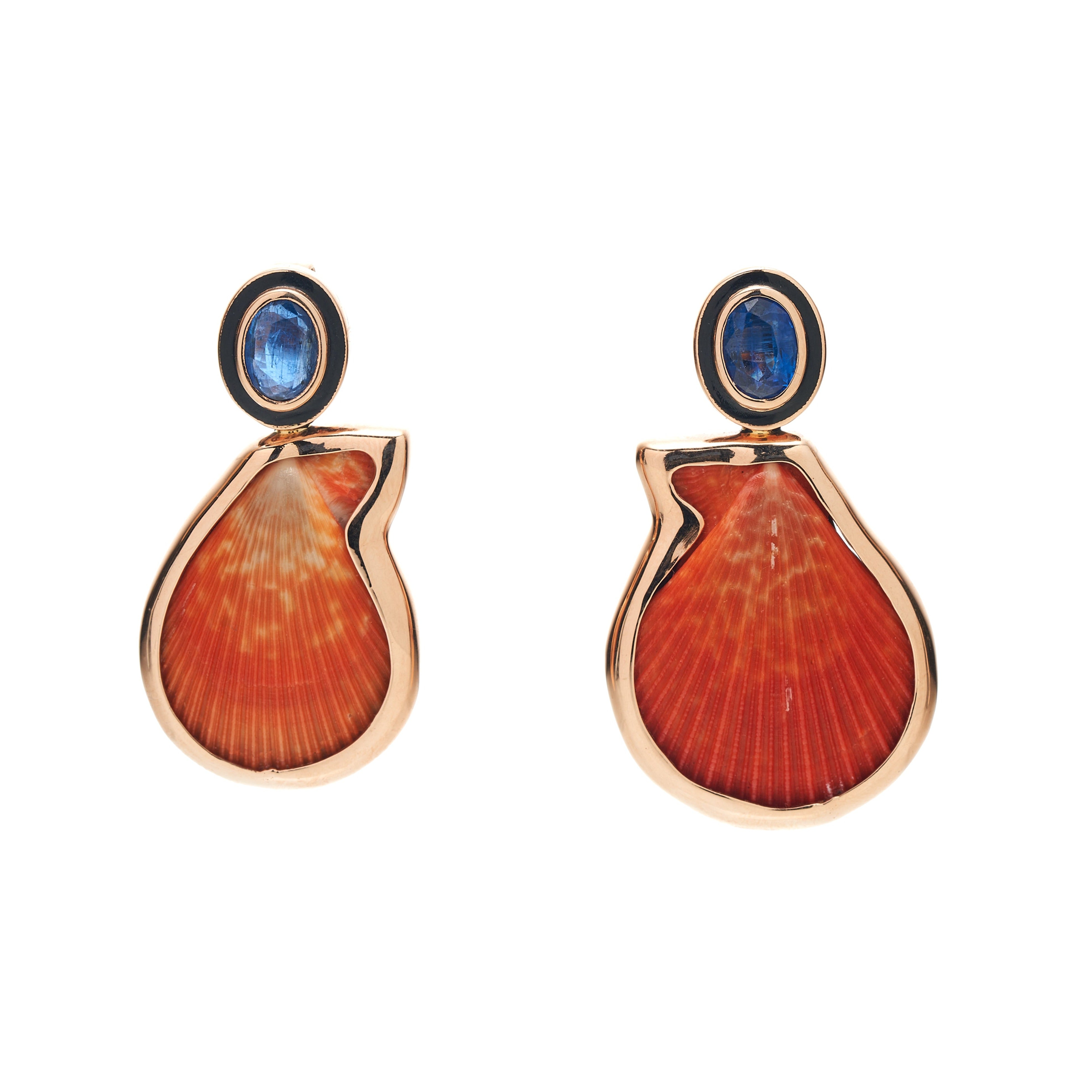 Dezso 18k Grande Palm Beach Orange Clam w/ Oval Kyanite Earrings