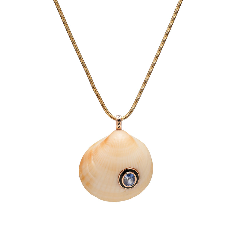 Dezso 18k Natural Anadara Shell w/ Oval Blue Sapphire Pendant