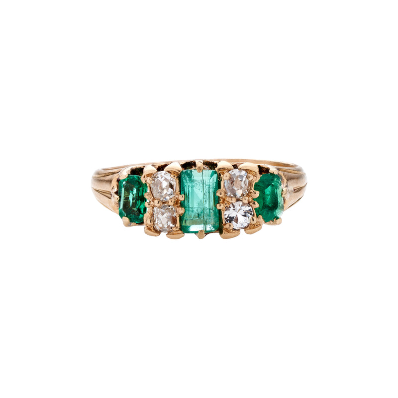 Antique Victorian 18k Emerald & Diamond Row Ring