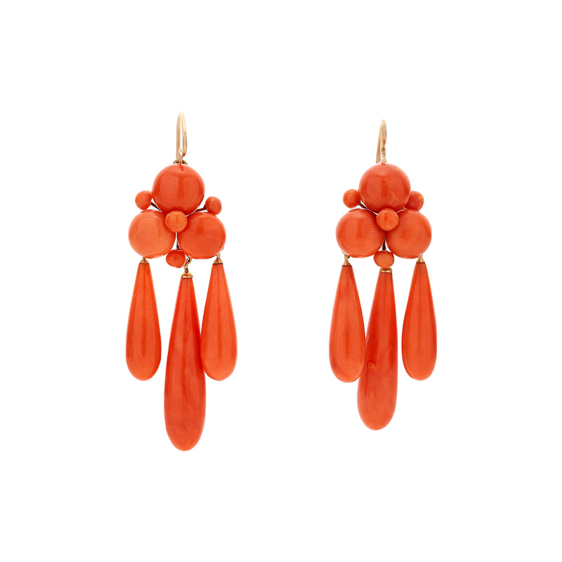 Antique Victorian 14k Coral Girandole Earrings