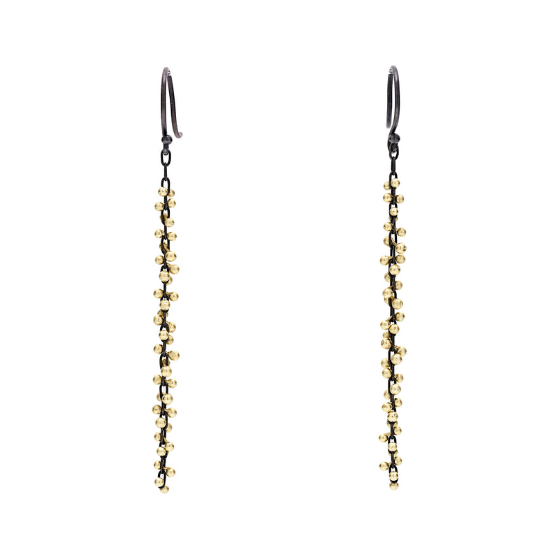 TenThousandThings 18k Beaded Long Cluster on Black Earrings