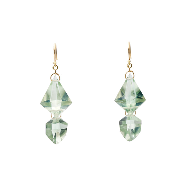 TenThousandThings 18k Faceted Green Amethyst Double Drop Earrings