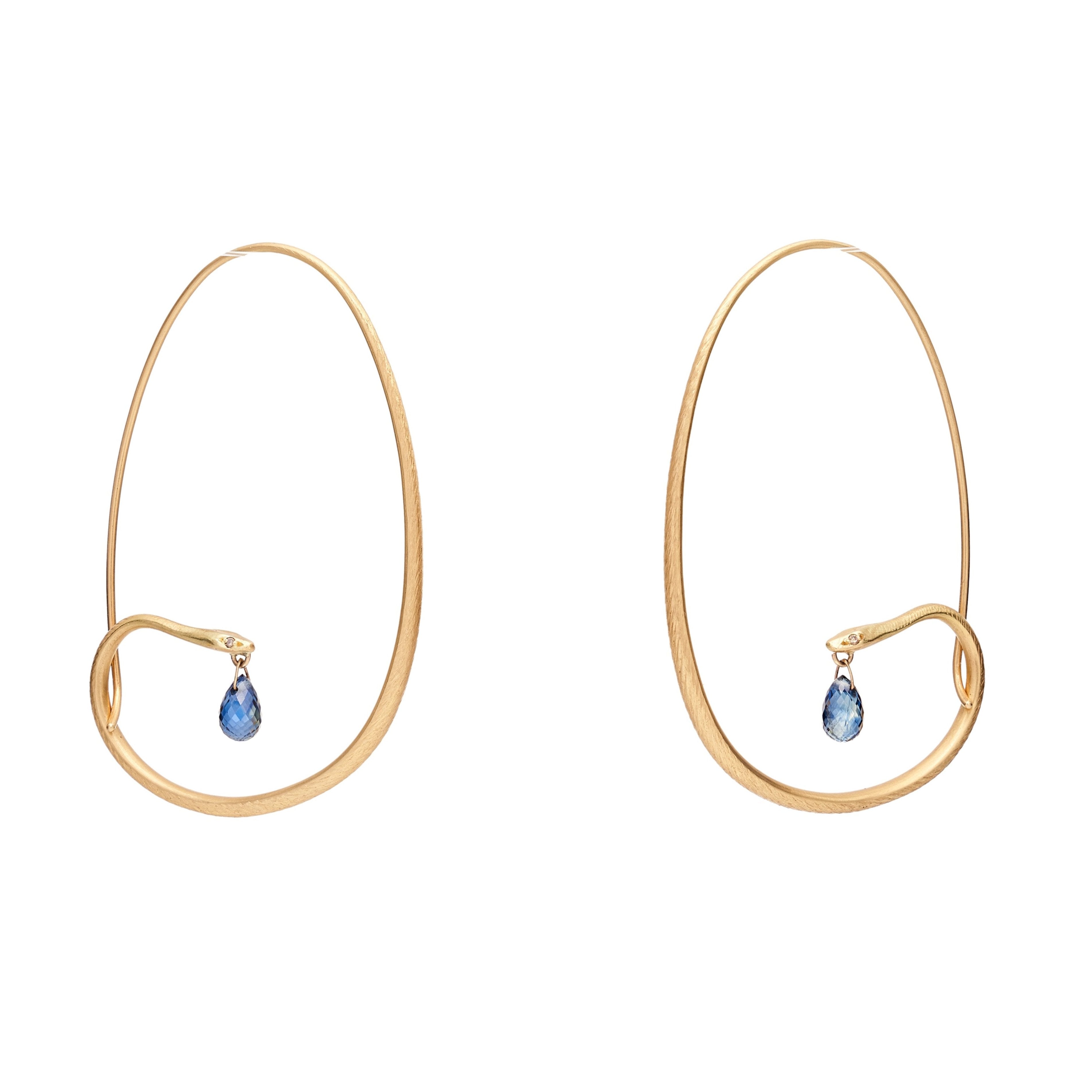 Gabriella Kiss 18k Large Snake Hoop Earrings with Sapphire Drops