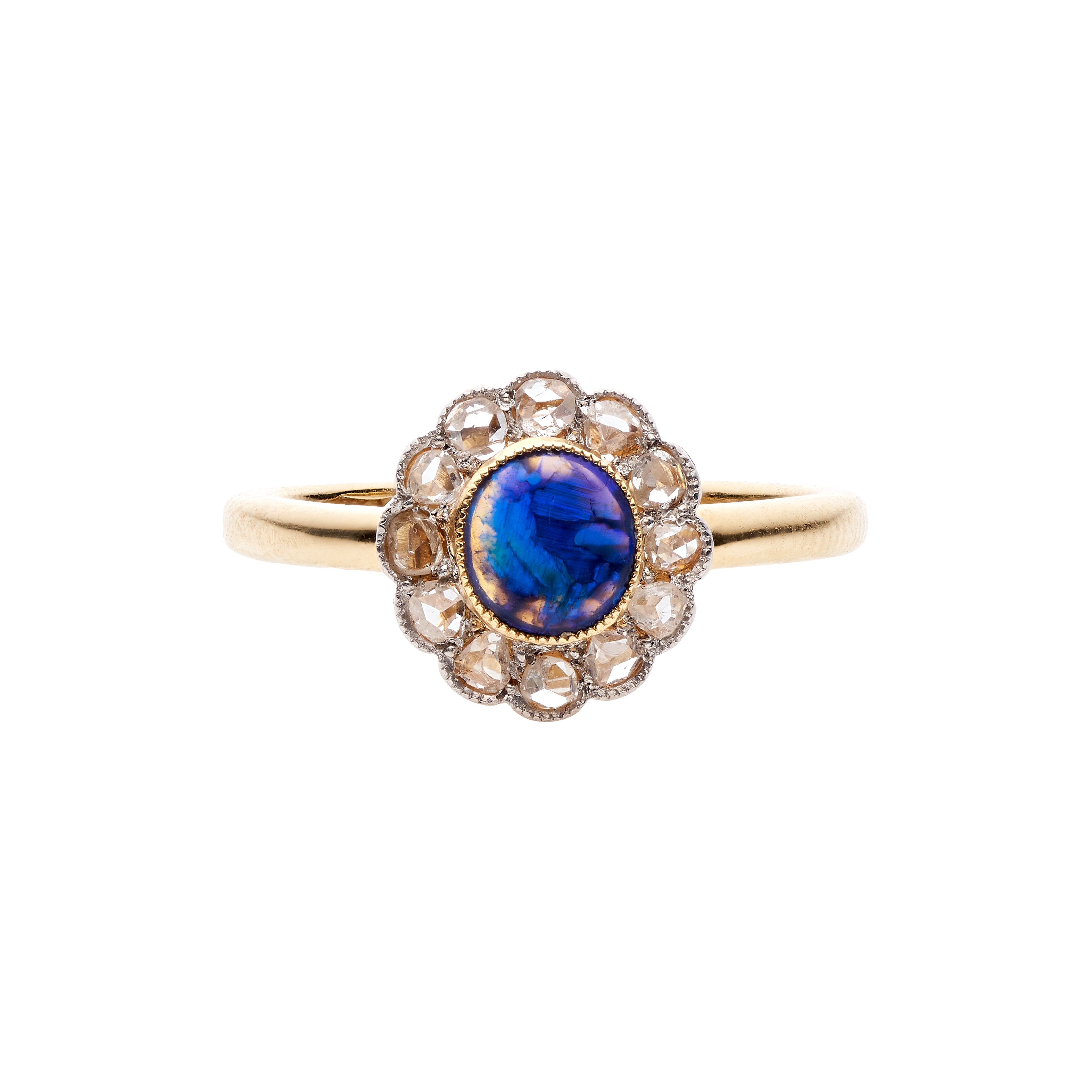 Antique Victorian 18k Black Opal & Diamond Halo Ring