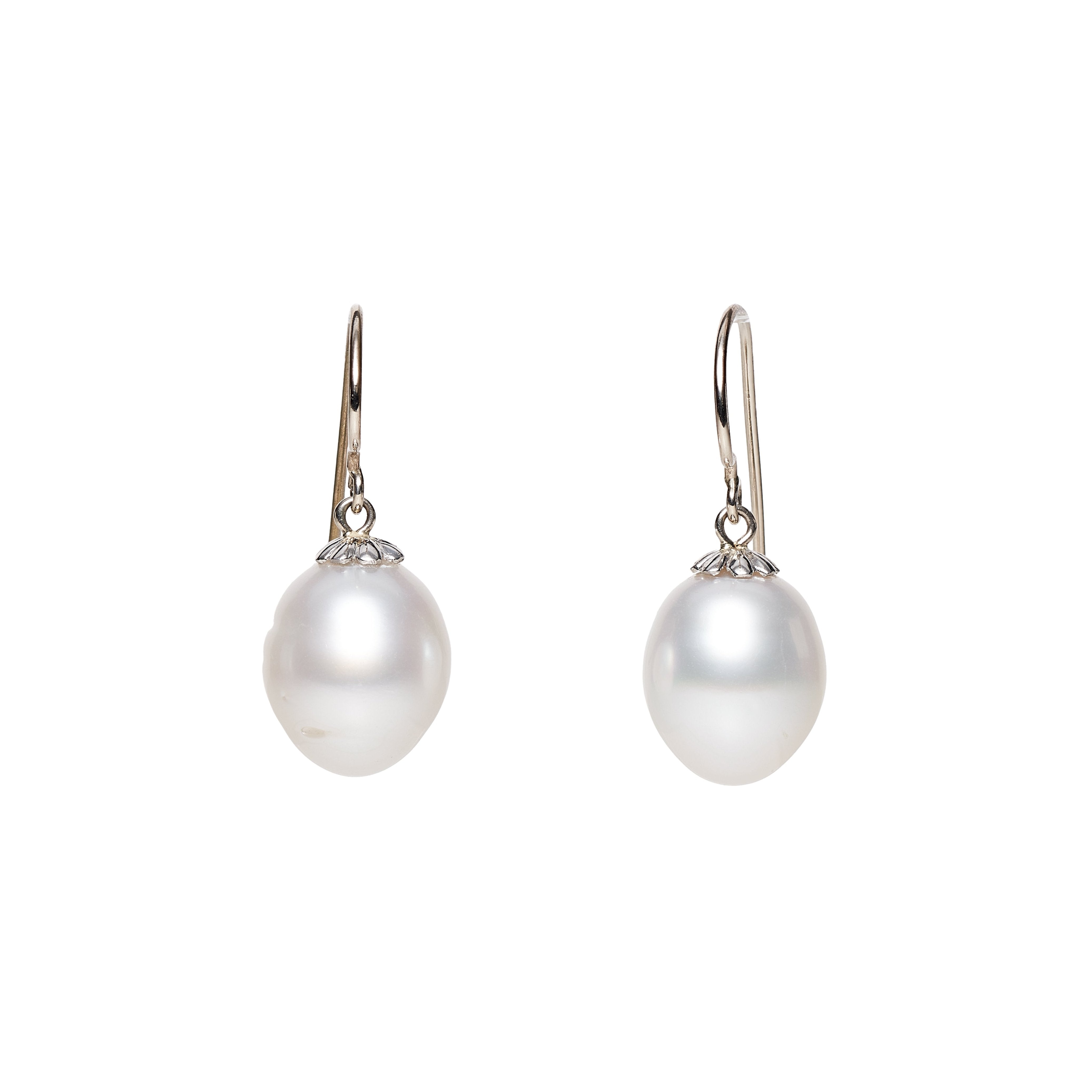 Vintage Platinum Large Baroque Pearl Drop Earrings