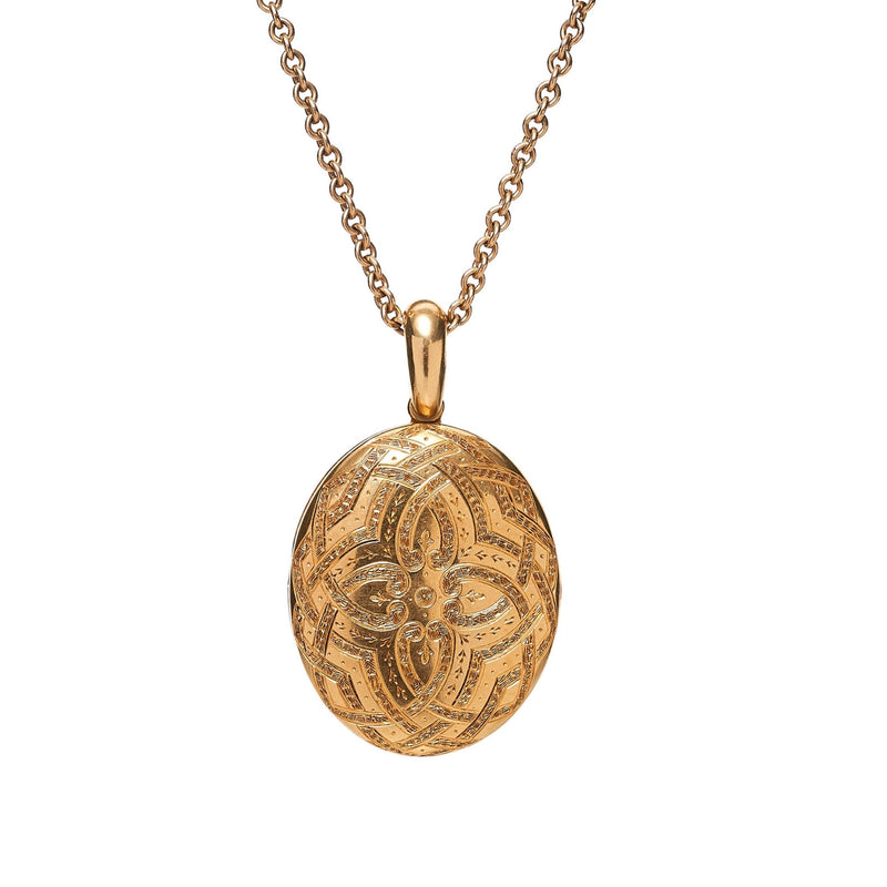 Antique 18k Gold Oval Intricate Celtic Hand Engraved Locket