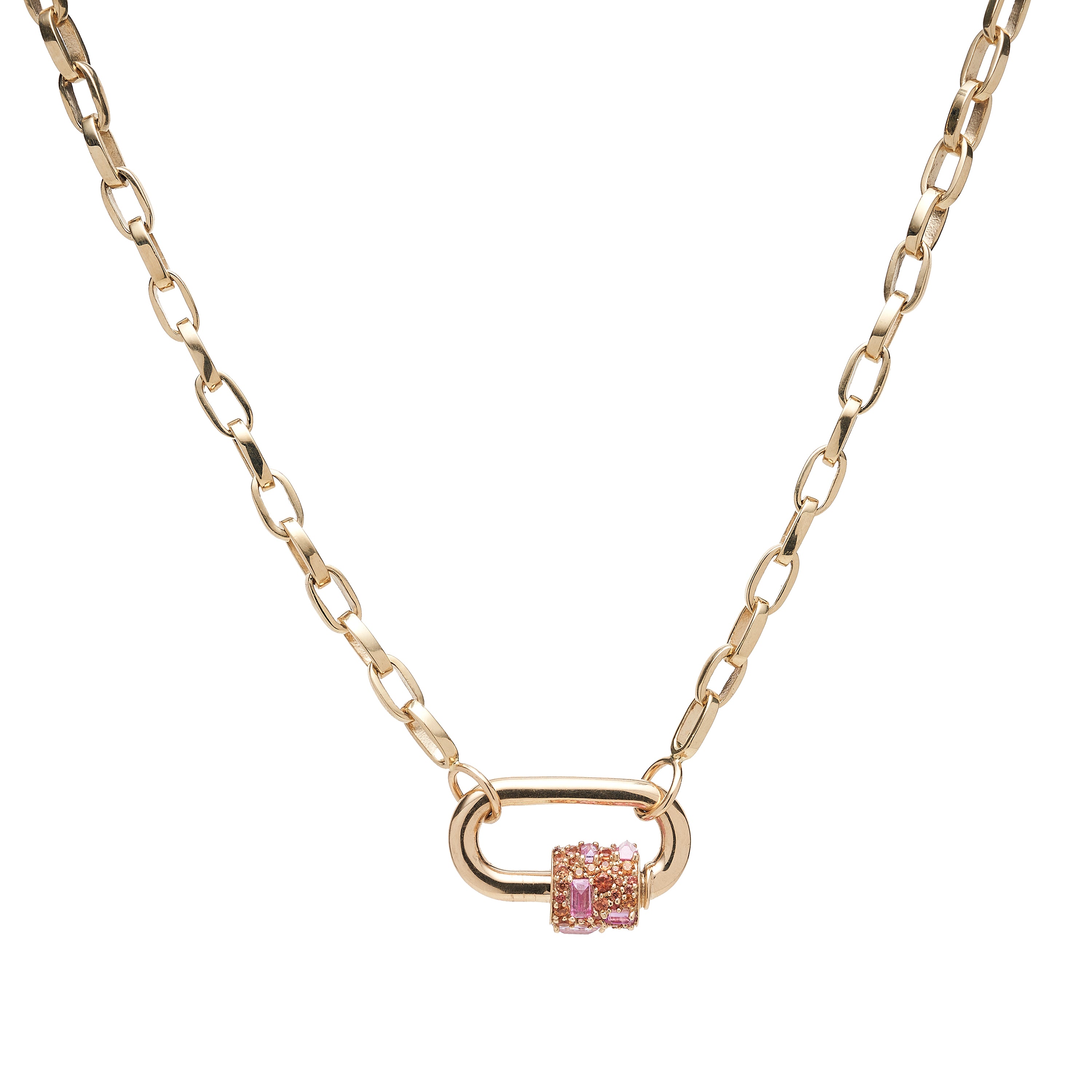 Marla Aaron 14k Stoned Chubby Medium Lock with Pink and Orange Sapphires