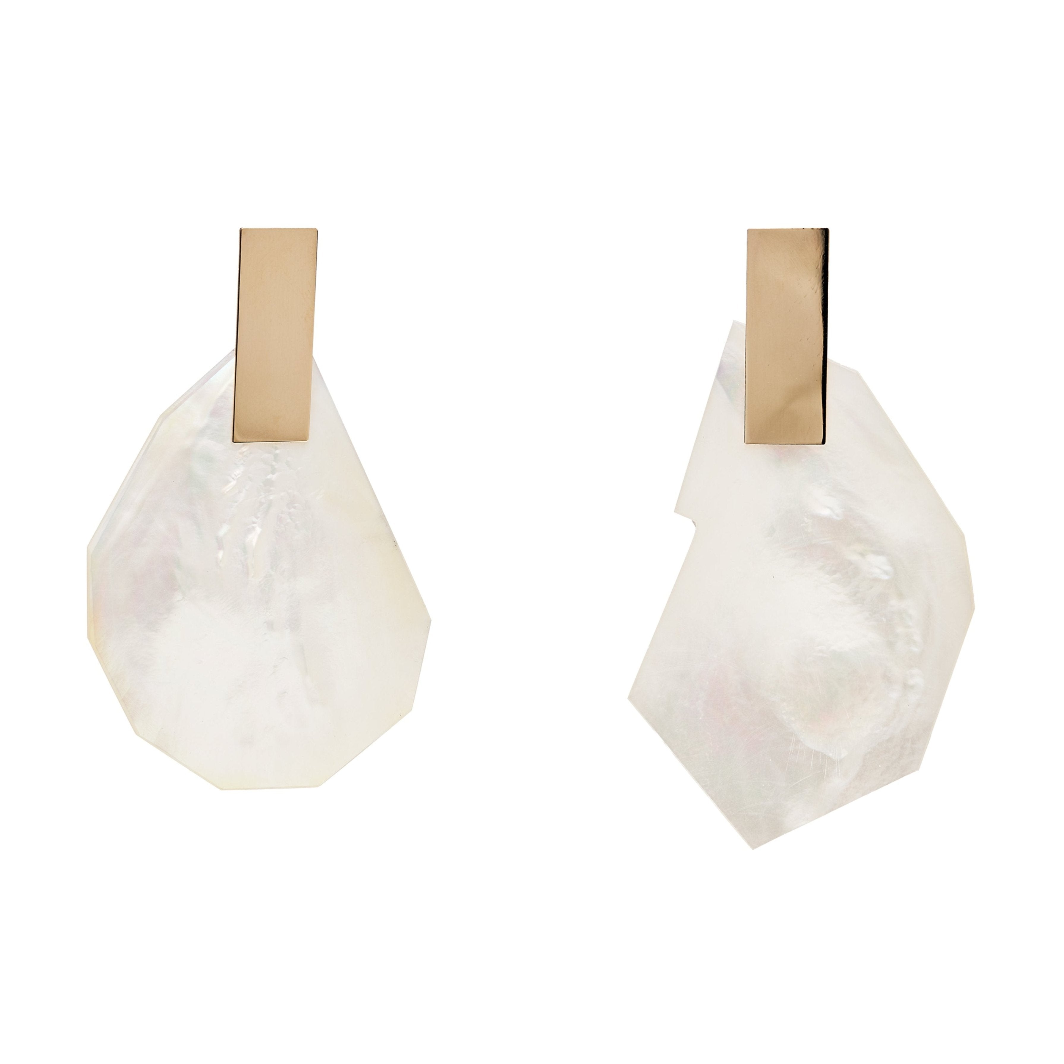 Kathleen Whitaker 14k White Mother of Pearl on Plane Stud Earrings