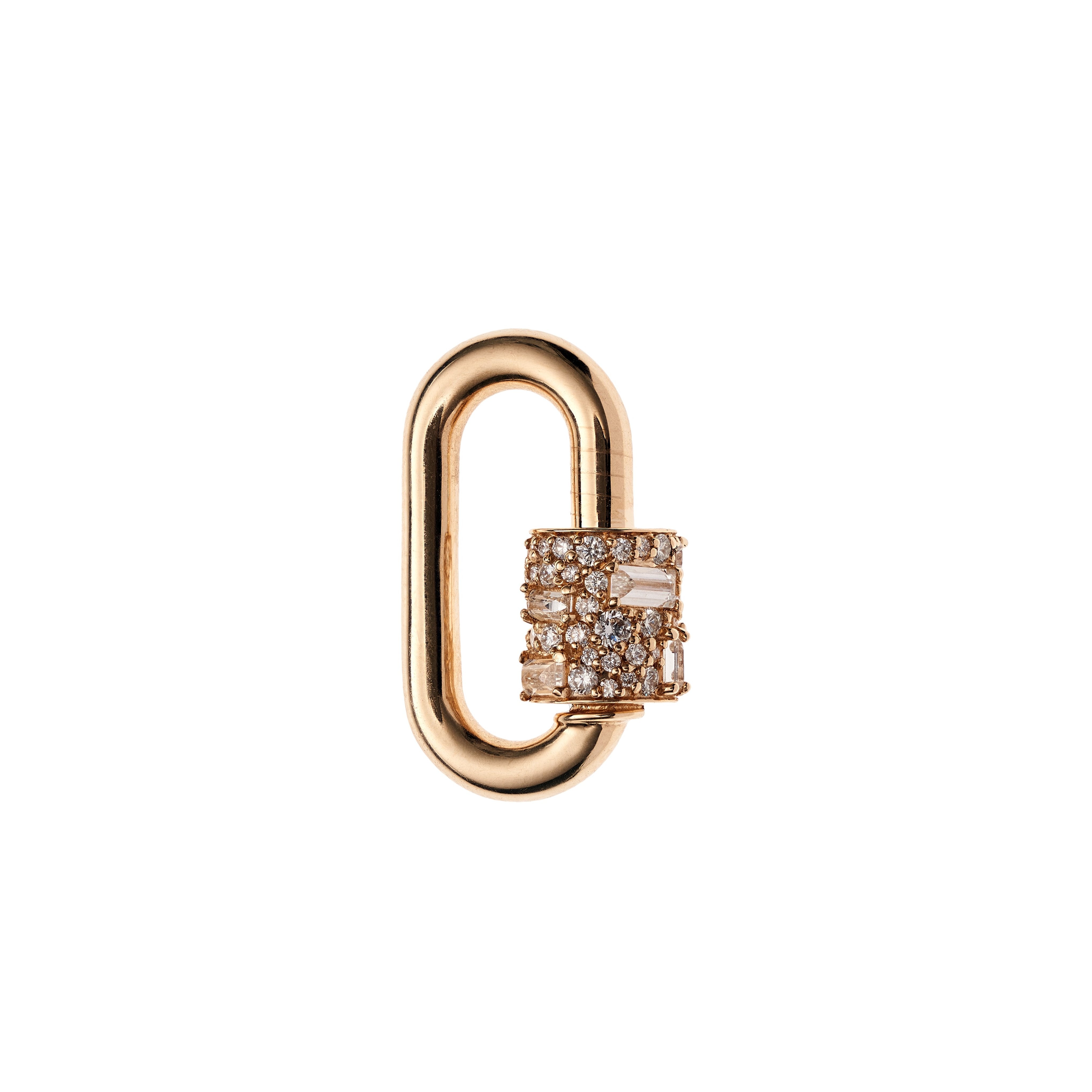 Marla Aaron 14k Stoned Chubby Medium Lock w/ Pave and Baguette Diamonds