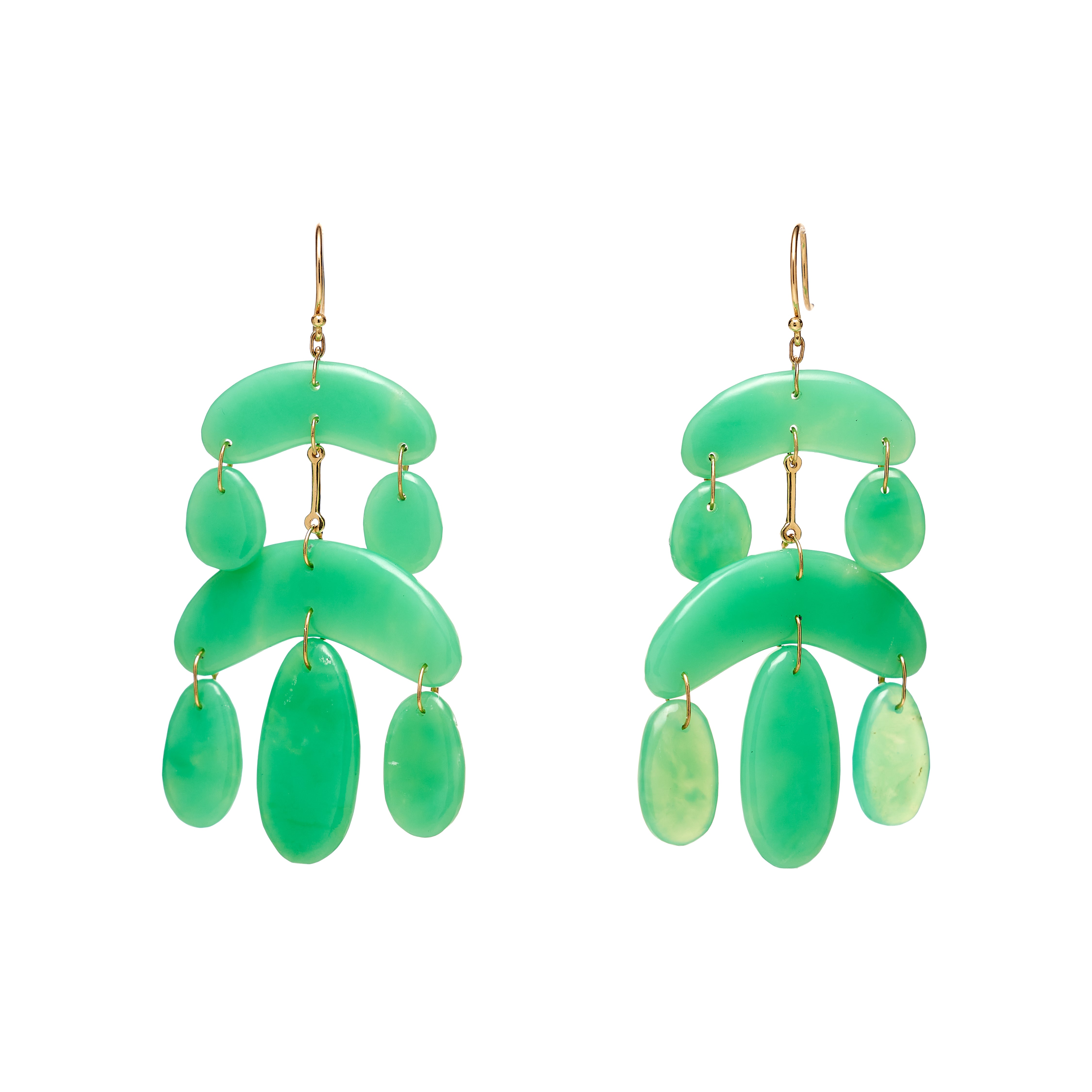 TenThousandThings 18k Tiny Cut Stone Chrysoprase Chandelier Earrings