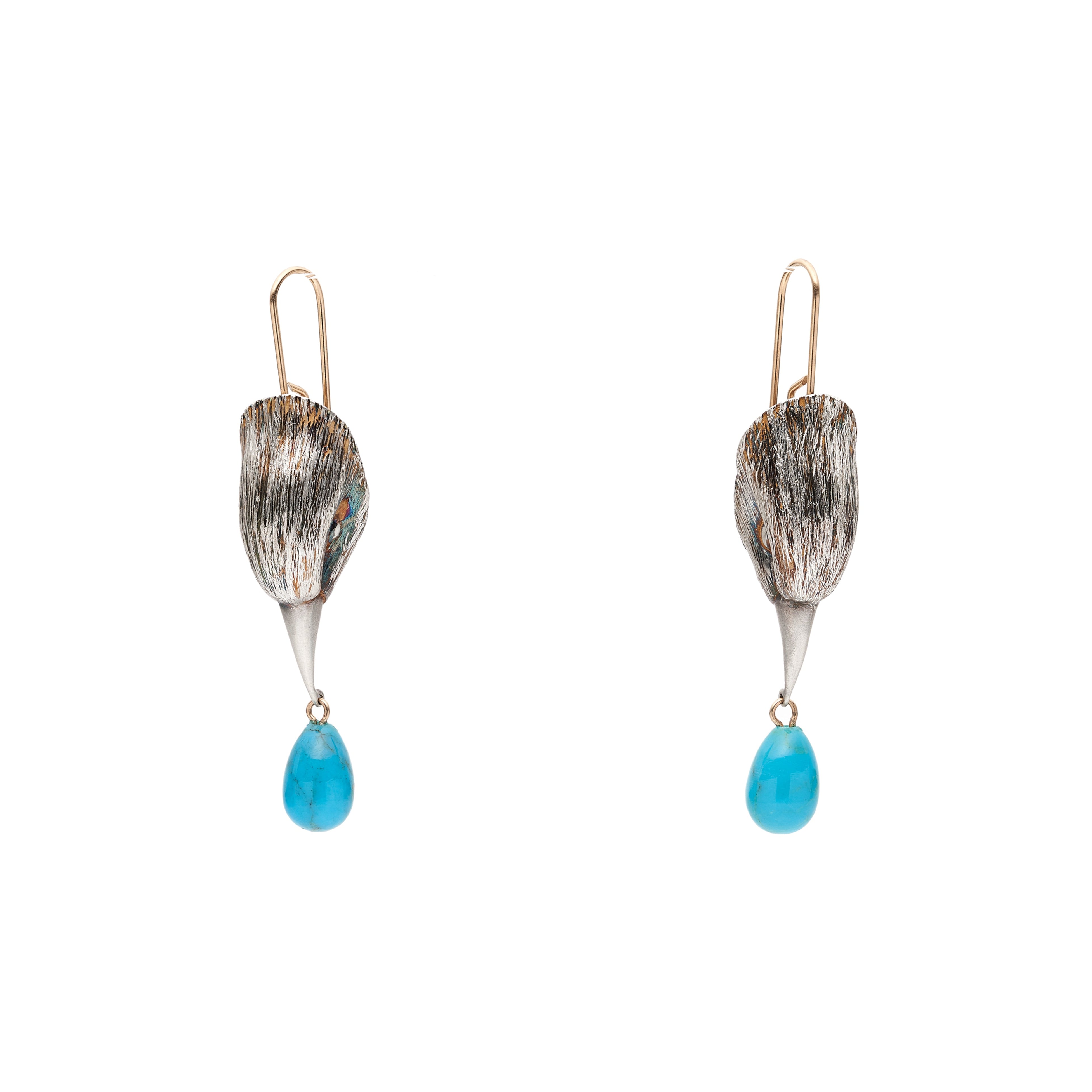 Gabriella Kiss Silver Bird Heads with Turquoise Drop Earrings