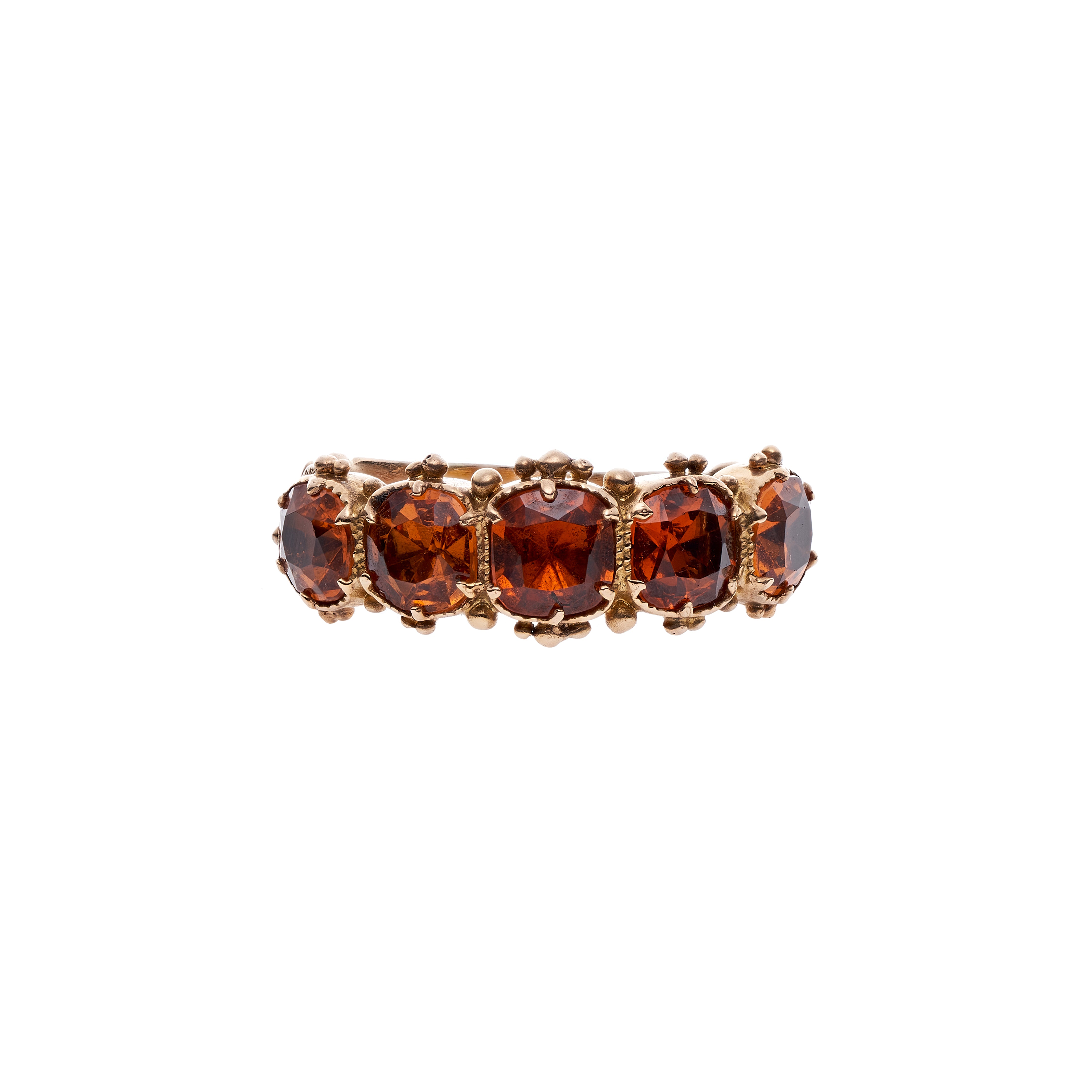 Antique Georgian 15k Five Stone Hessonite Garnet Ring