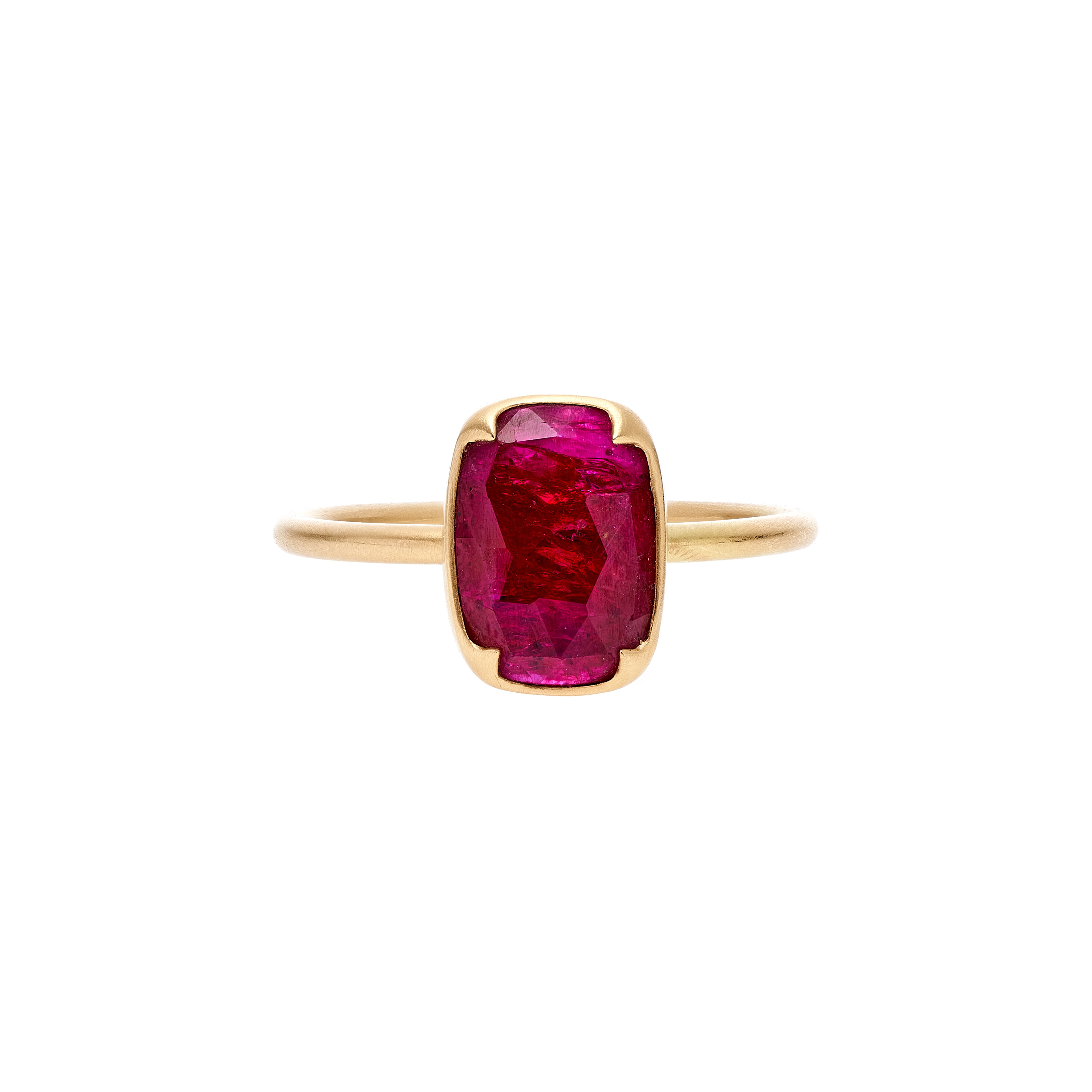 Gabriella Kiss 18k Rectangular Faceted Untreated Ruby Ring - 2.35 ct