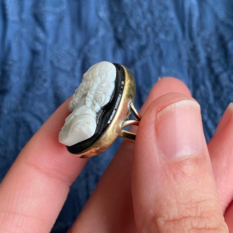 Antique Victorian 14k Hardstone Cameo Shakespeare Ring