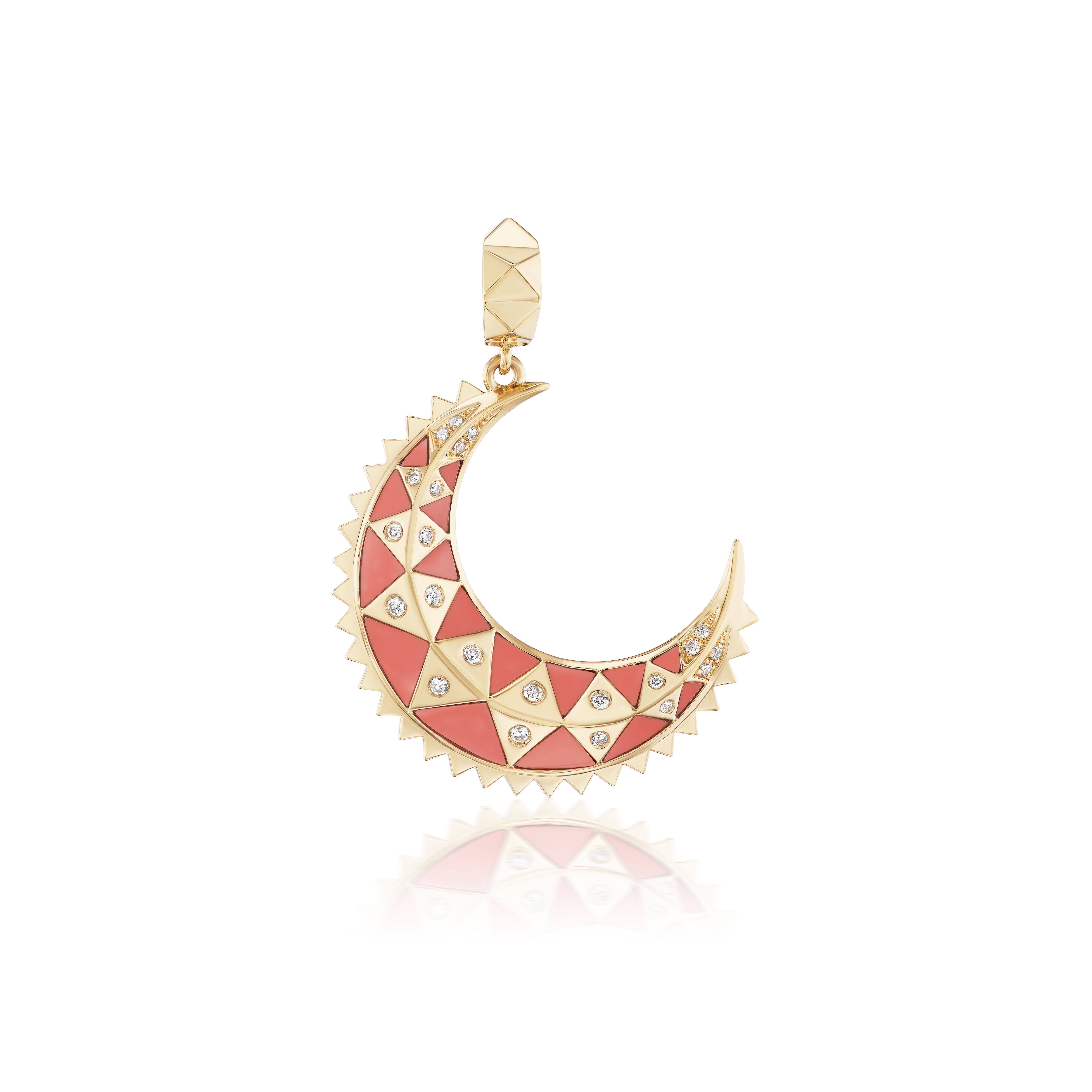 Harwell Godfrey 18k Coral & Diamond Mini Crescent Pendant