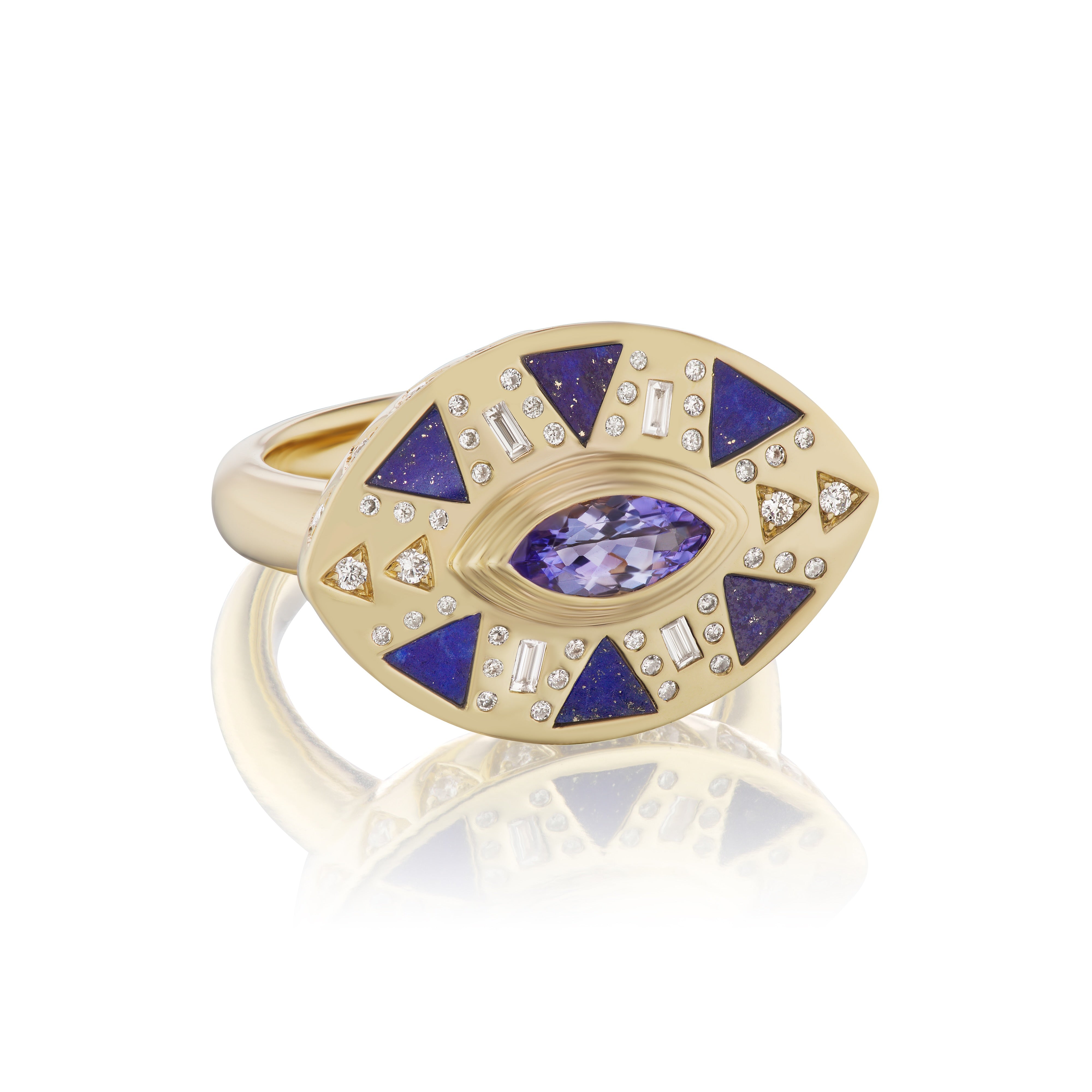 Harwell Godfrey 18k Tanzanite, Lapis, Diamond Cleopatra's Eye Ring