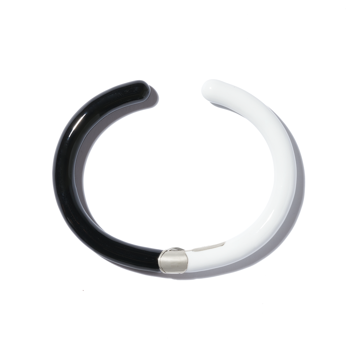 Marla Aaron Silver and Enamel Hinged Cuffling in Cloud/Black