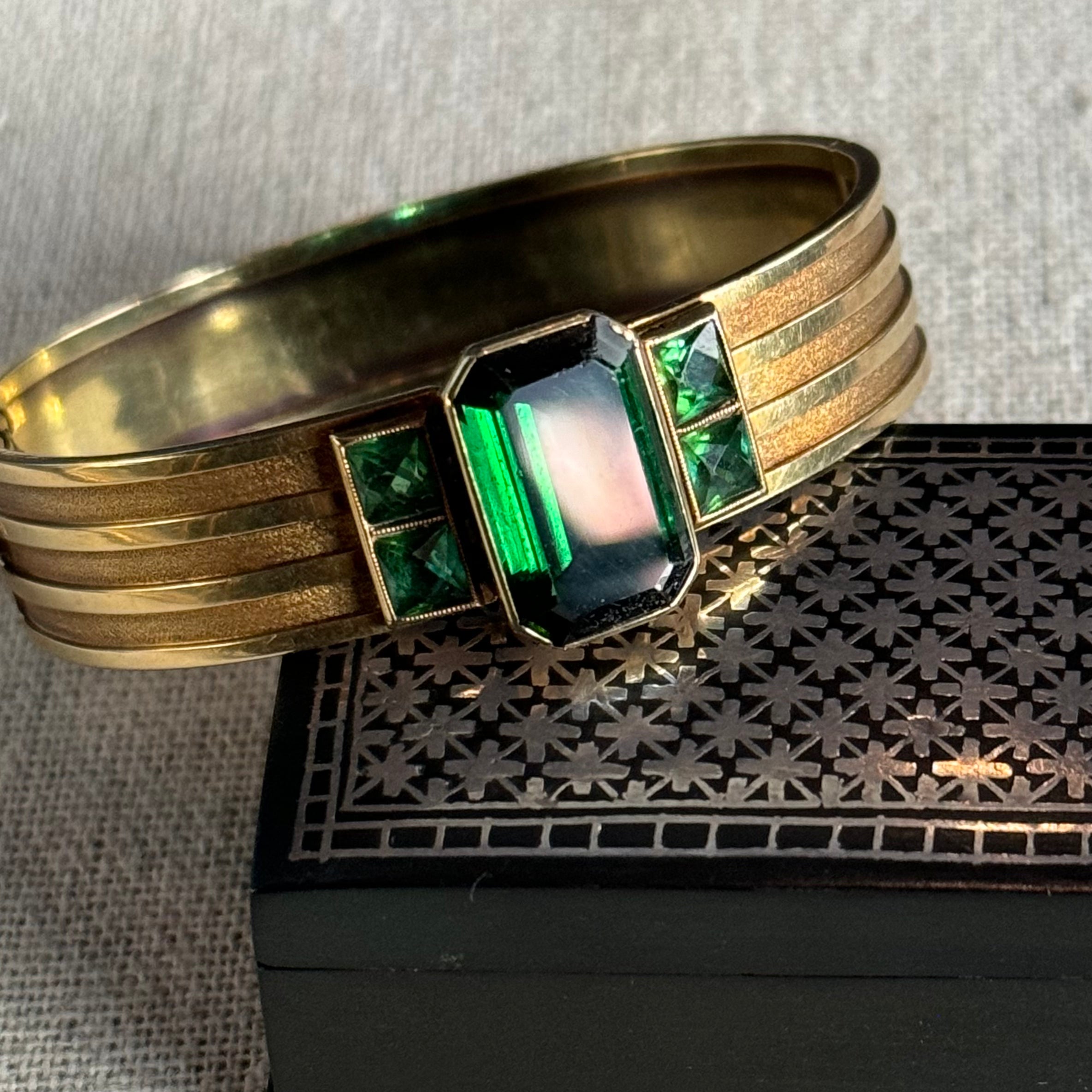 Vintage 14k Gold Wilhelm Stoll Green Tourmaline Bangle