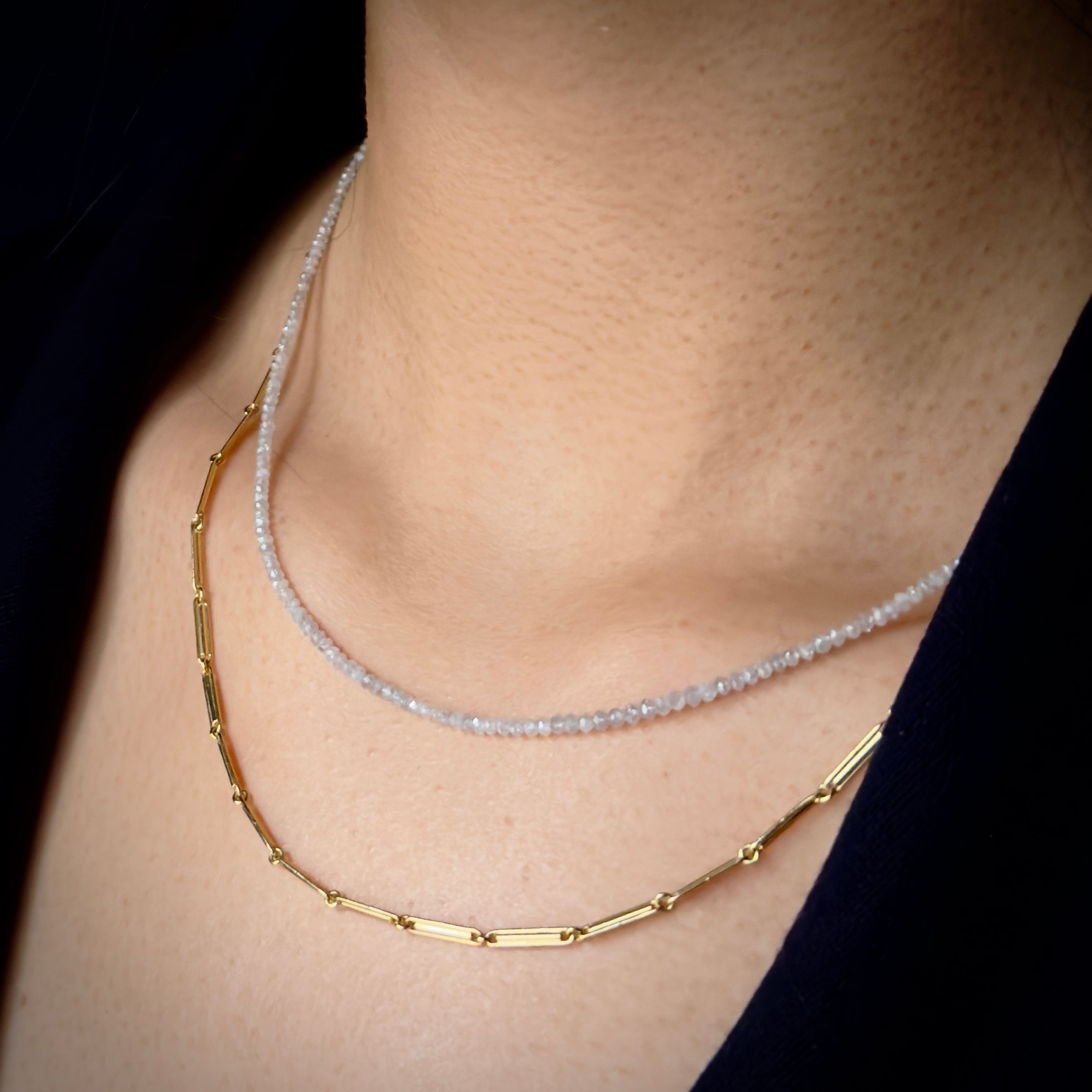 Tura Sugden Tiny Facetted Gray Diamond Bead & 18K Yellow Gold Chain Necklace