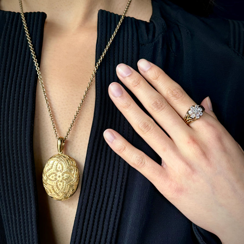 Antique 18k Gold Oval Intricate Celtic Hand Engraved Locket