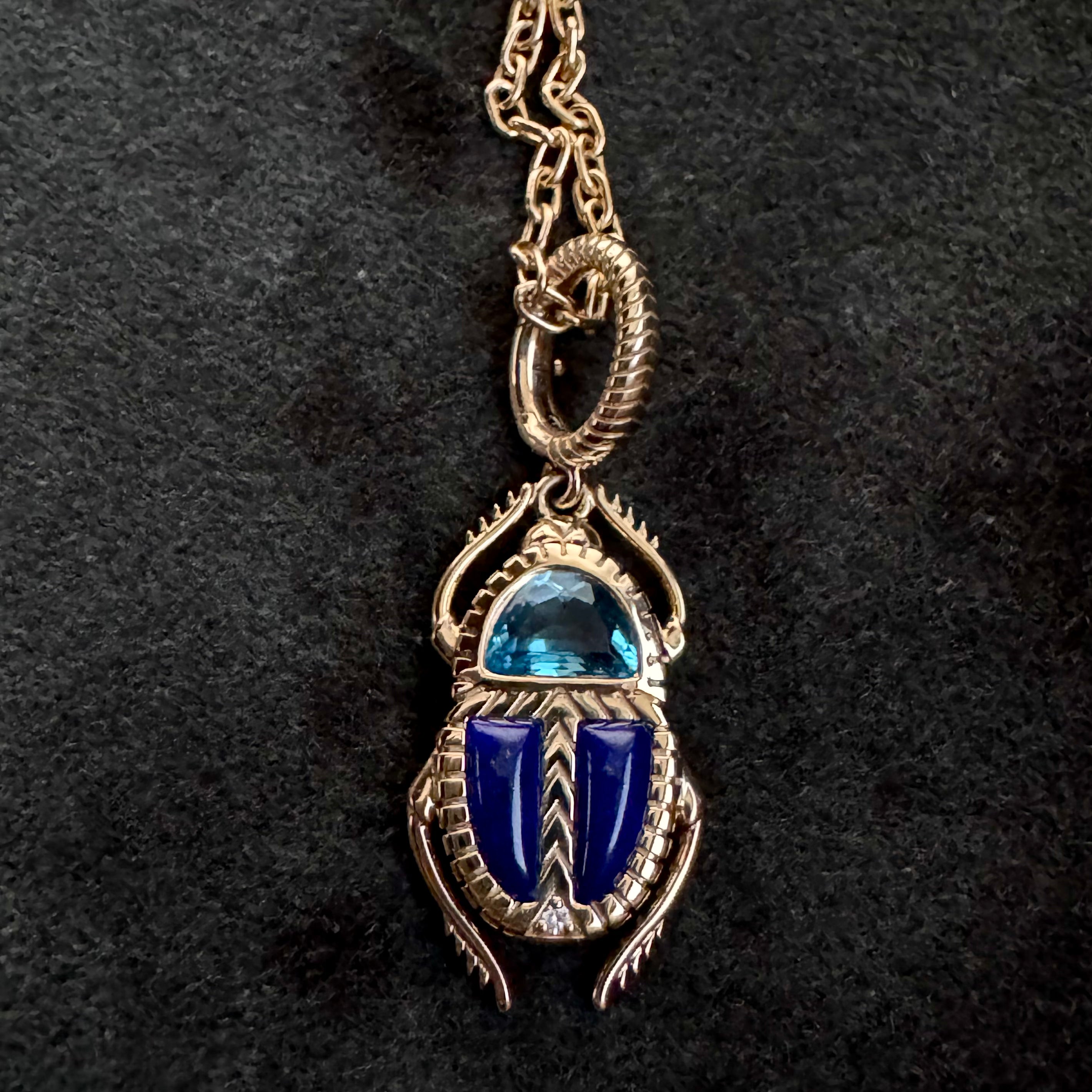 Harwell Godfrey 18k Blue Topaz & Lapis Mini Scarab Pendant