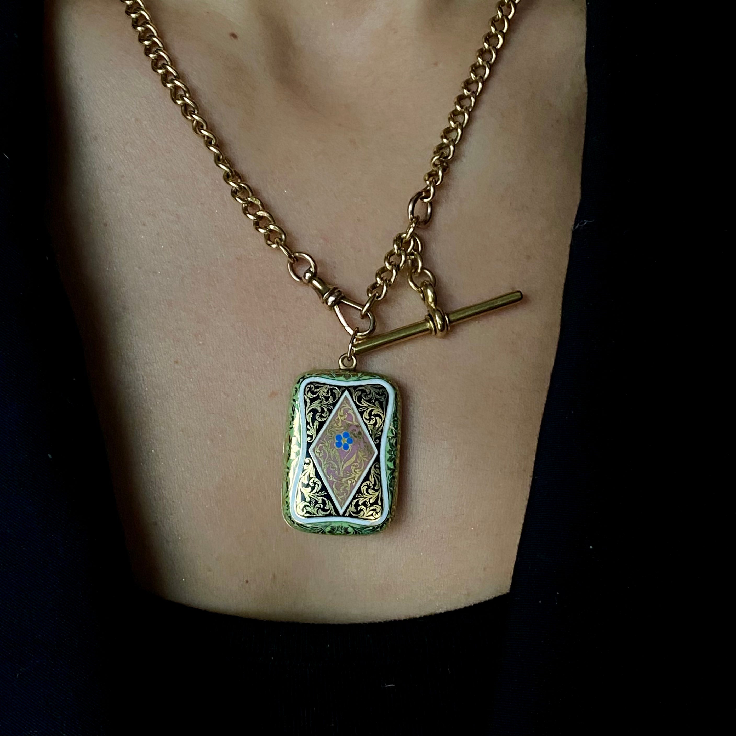 Antique 18k with "Forget Me Not" Enamel Vinaigrette Pendant