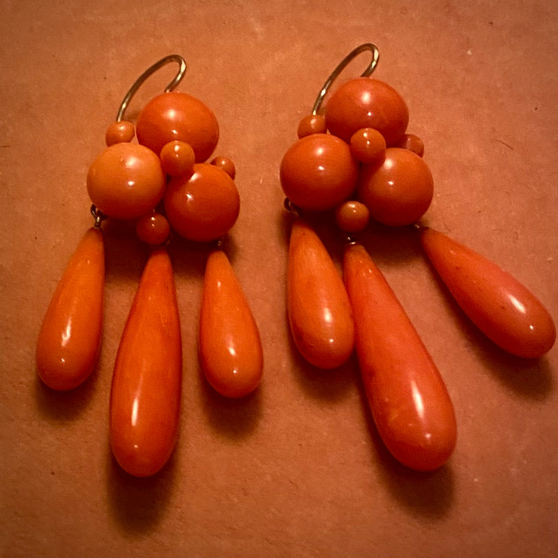 Antique Victorian 14k Coral Girandole Earrings