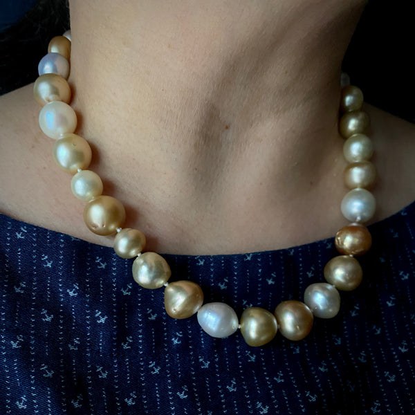 Vintage Mixed Golden South Sea Pearl Necklace - 18"
