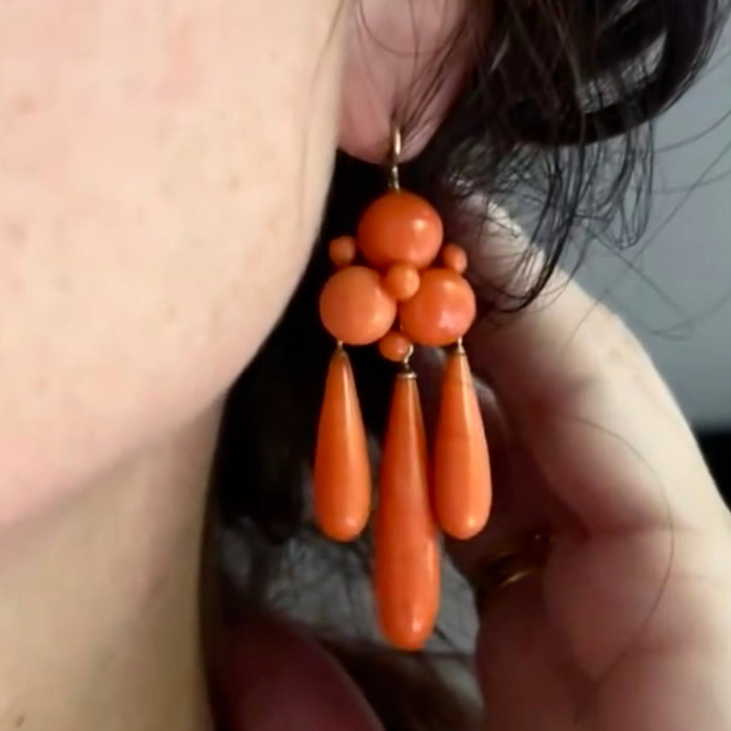 Antique Victorian 14k Coral Girandole Earrings