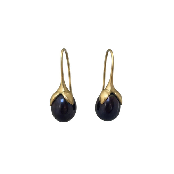 Gabriella Kiss 18k Black Pearl Eggplant Earrings