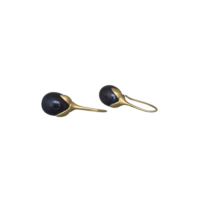 Gabriella Kiss 18k Black Pearl Eggplant Earrings