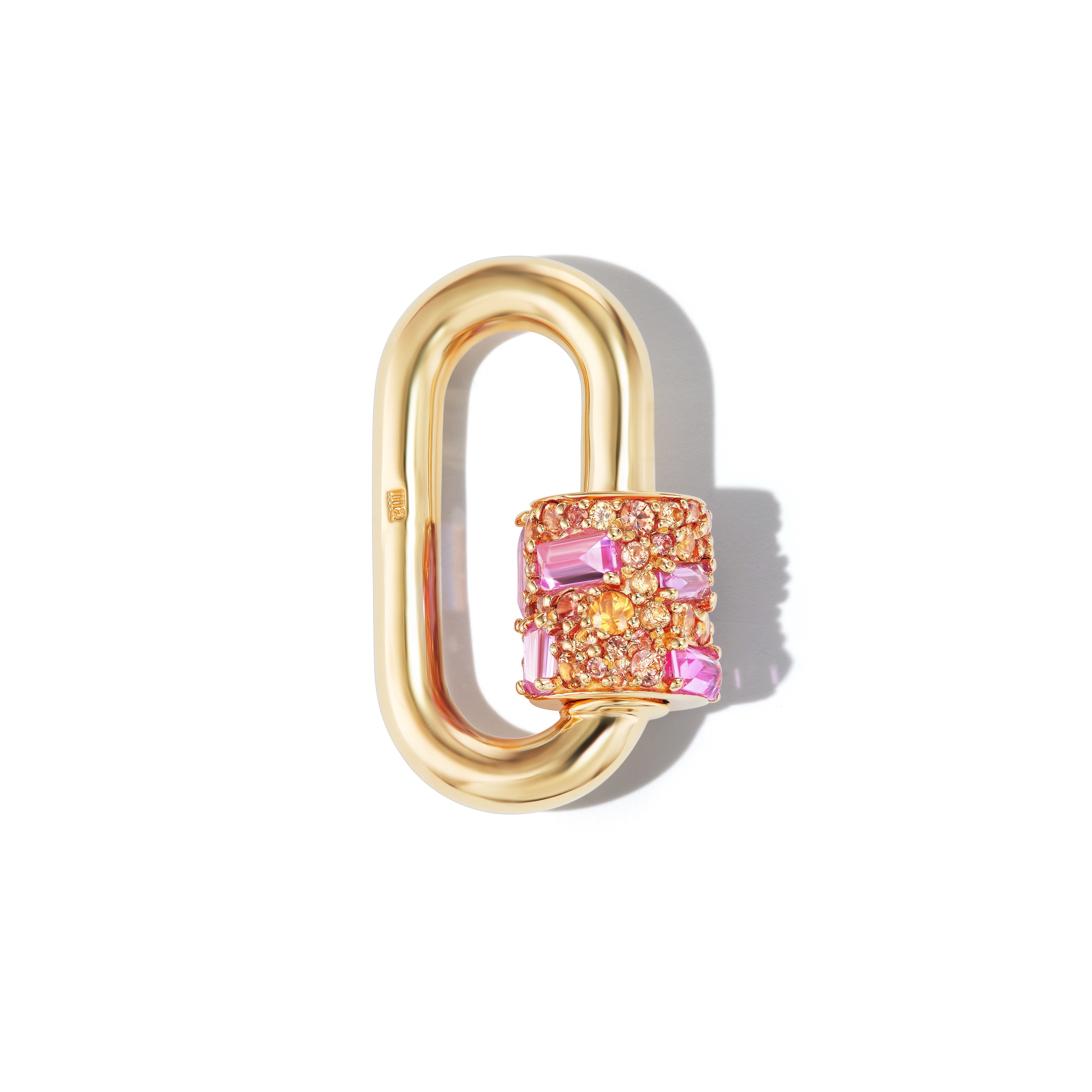 Marla Aaron 14k Stoned Chubby Medium Lock with Pink and Orange Sapphires