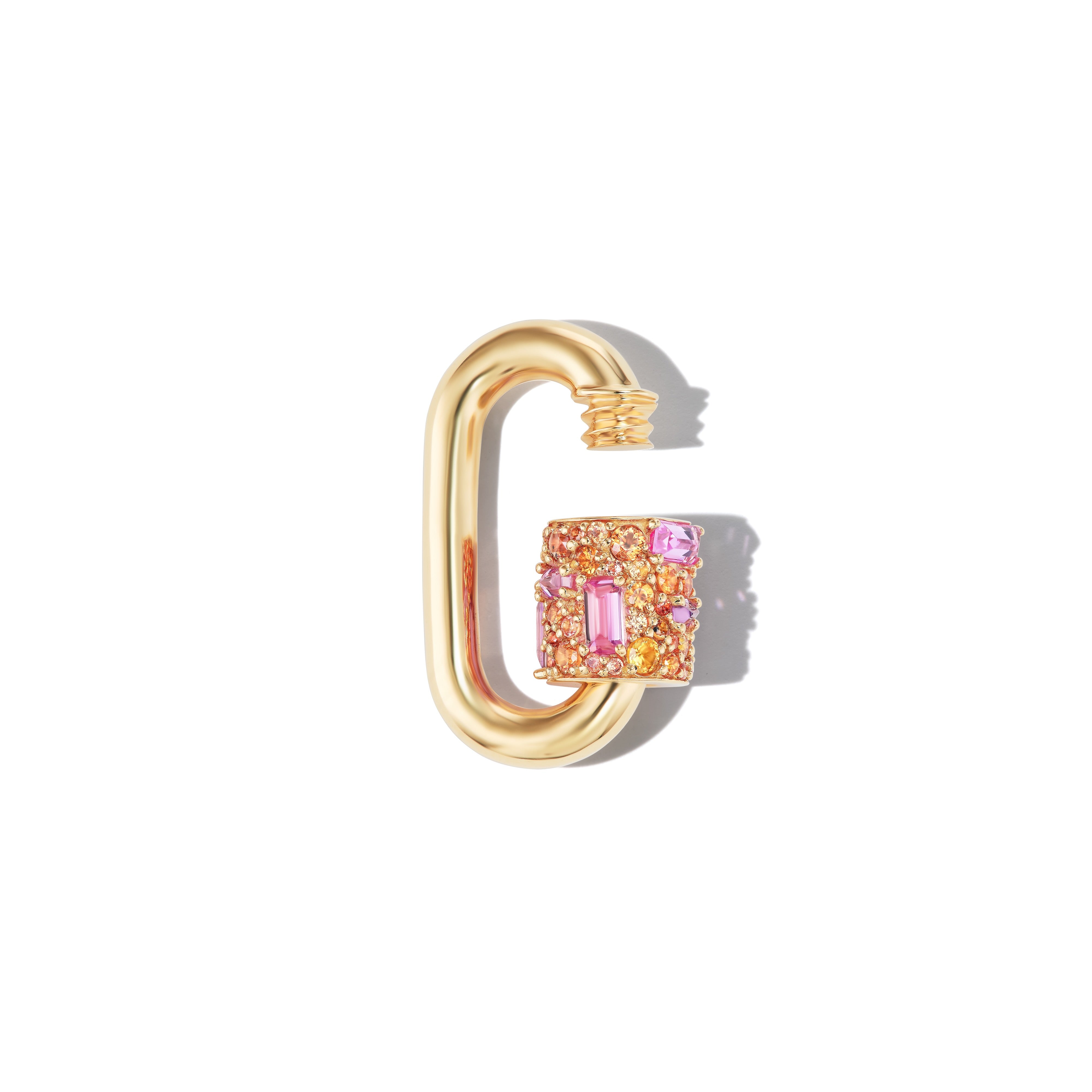 Marla Aaron 14k Stoned Chubby Medium Lock with Pink and Orange Sapphires