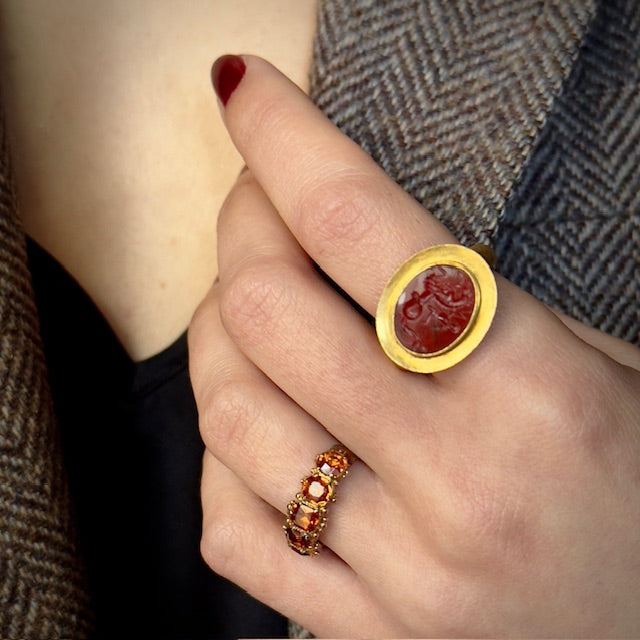 Antique Georgian 15k Five Stone Hessonite Garnet Ring