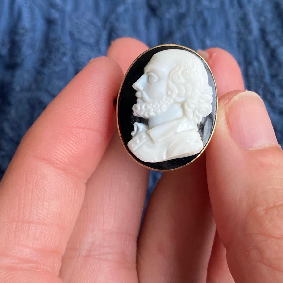 Antique Victorian 14k Hardstone Cameo Shakespeare Ring