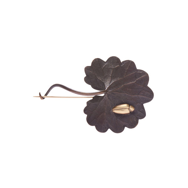 Gabriella Kiss Bronze Scallop Leaf Pin with 18k Beetle