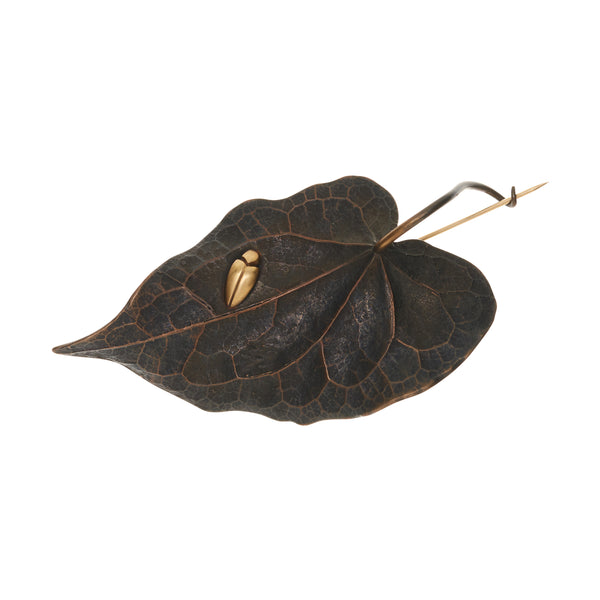 Gabriella Kiss Bronze Leaf Pin with 18k Beetle