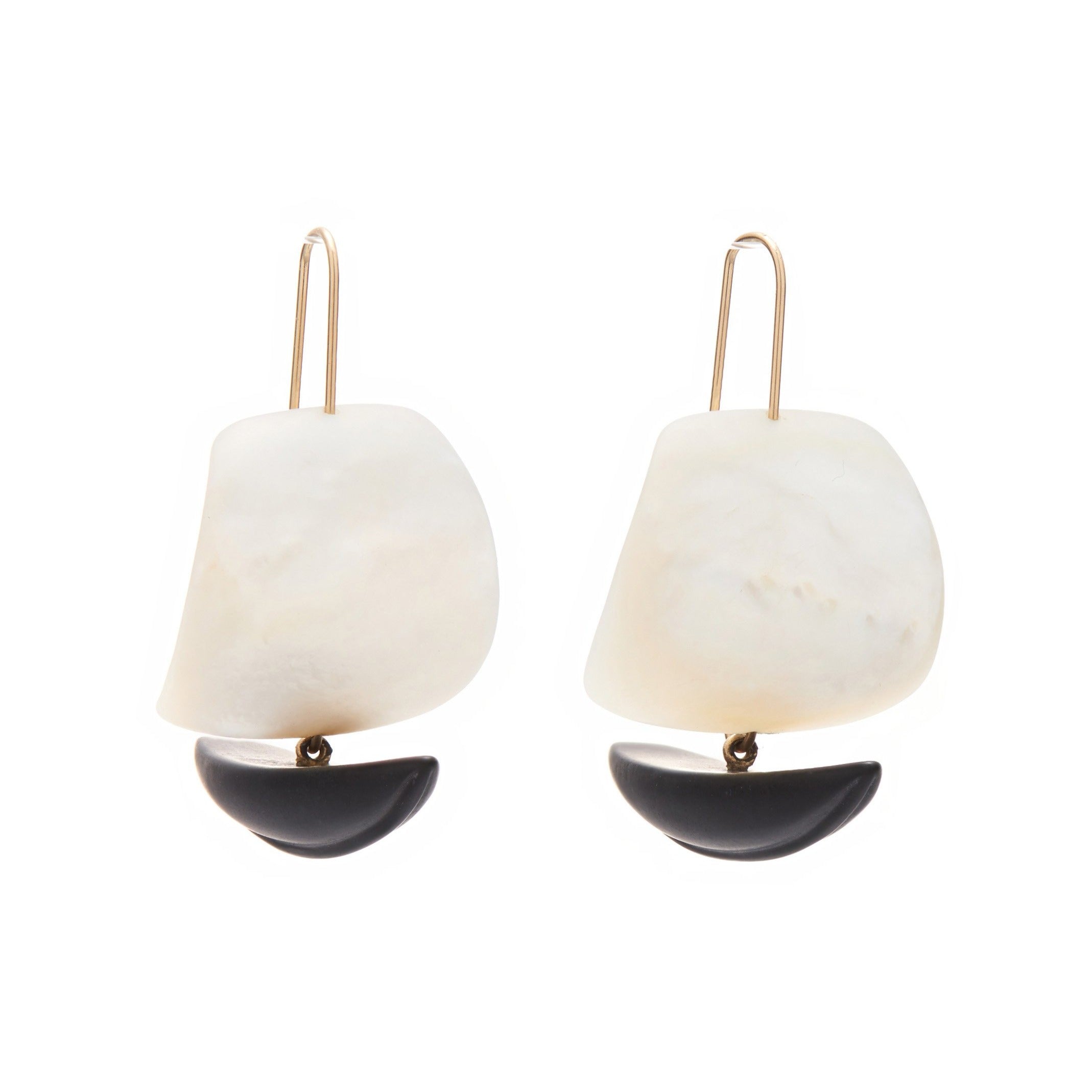 Gabriella Kiss 14k Mother of Pearl & Black Jade Ghost Ship Earrings