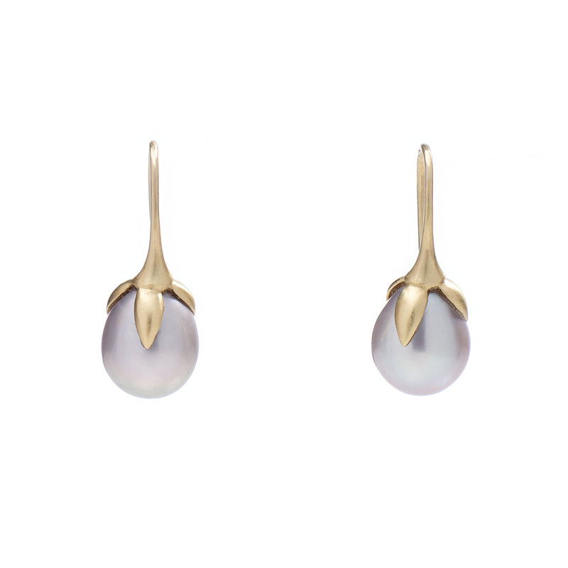 Gabriella Kiss 14k Green Gold Grey Eggplant Pearl Earrings